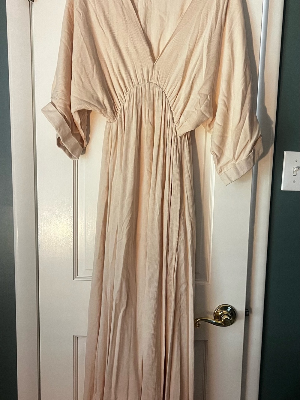 Blush Maxi Dress with Gathered Waist and V-Neck